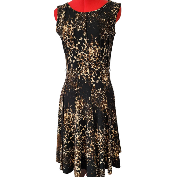 FOREVER 21 Black Brown Sleeveless Stretch Knee Length Fitted Aline Dress Size PS - Picture 1 of 5